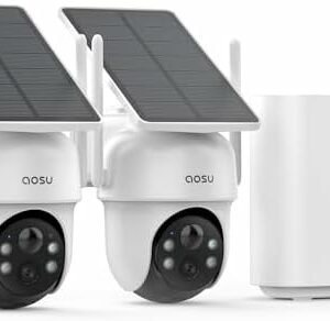 AOSU Cámaras de seguridad inalámbricas para exteriores, kit de 2 cámaras, sin suscripción, alimentado por energía solar, sistema de cámaras de seguridad para el hogar con giro e inclinación de 360°,  Electrónica